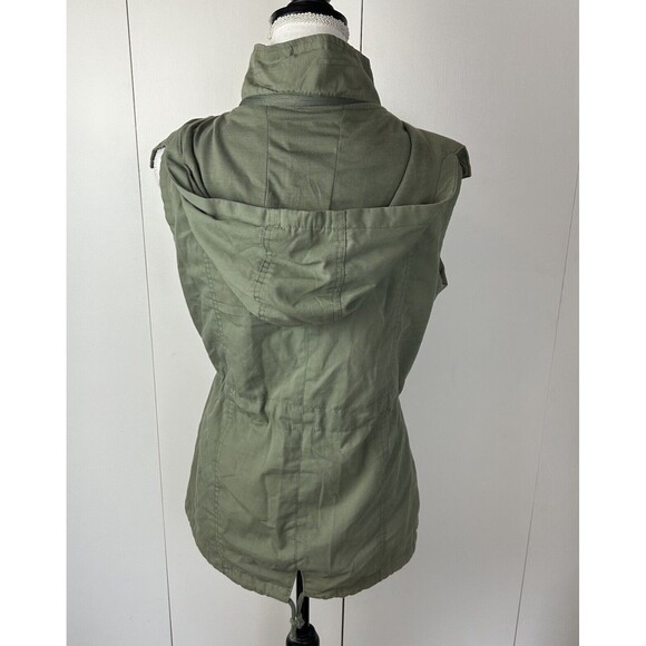 YMI Collection Removable Hood Full Zip pockets Cargo Vest Jacket Sz S Army Green - Picture 4 of 9